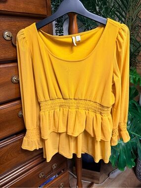 Cato’s Women's Mustard Smocked Peplum Top